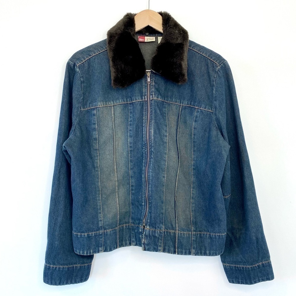 Vintage Faded Glory Y2K Jean Zip Up Removable Fur Jacket
